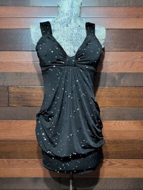 Vintage Y2K Taboo Black Mini Dress/ Tunic with Silver Square Flat Studs